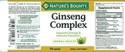 Nature's Bounty Ginseng Complex Herbal Health Capsules 75 ea (Pack of 3)