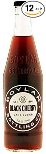 Boylan Bottling Pure Cane Sugar Soda Pop Black Cherry 12 oz Glass Bottles (Pack of 12)