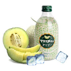 Tomomasu Japanese Soda Melon Cider in Glass 10 fl oz (300mL) (Pack of 5) - Product of Japan.