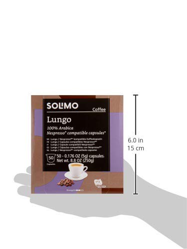 Amazon Brand - Solimo Lungo Capsules Compatible with Nespresso Original Brewers Medium Roast 50 Count (Pack of 1)