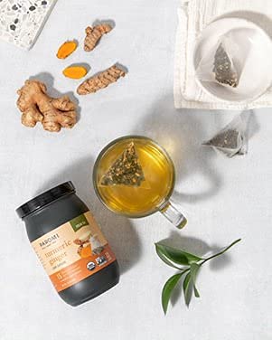 Paromi Tea Organic Turmeric Ginger Green Tea 15 Pyramid Tea Bags (Pack of 6) - Non-GMO