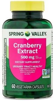 Spring Valley Cranberry Extract Vegetarian Capsules 500mg 60 Count + Dri Store Sticker.