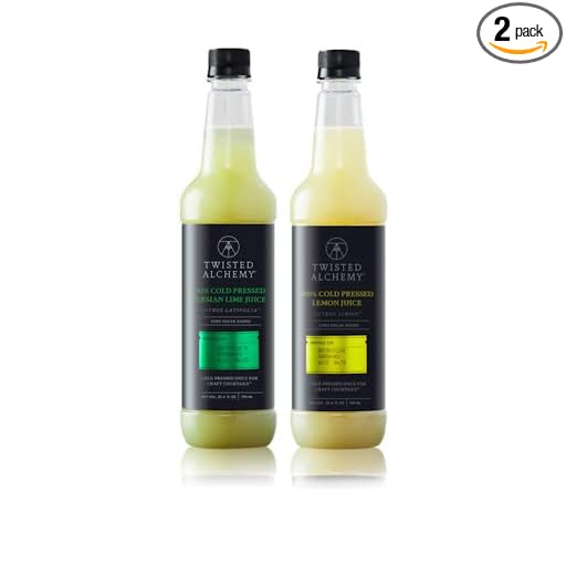 Twisted Alchemy Cold Pressed Fresh Juice For Craft Cocktails - All Natural Hand Squeezed Juice Cocktail Mixer - (Lemon/Lime 25 Oz Bottle 2 Bottle Set) - No Sugar Added Preservative Free Ships Col