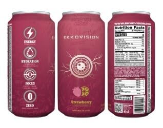 Ekkovision Energy Drink Strawberry Lemonade 200 MG Natural Caffeine With Coconut Water L Theanine Alpha Gpc &amp L Tyrosine For Balanced Energy Electrolytes &amp Smooth Hydration 16 Fl Oz Can