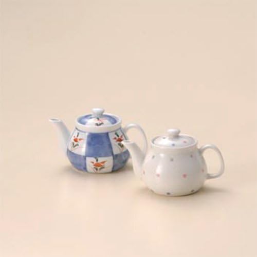 Set of 5 Seasoning Filling Checkered Flower Pot Type Juice Difference + White Blowing Polka Dot Pot Type Juice Set (Checkered Flowers 7.8 fl oz (200 cc) For Restaurants Inns Restaurants