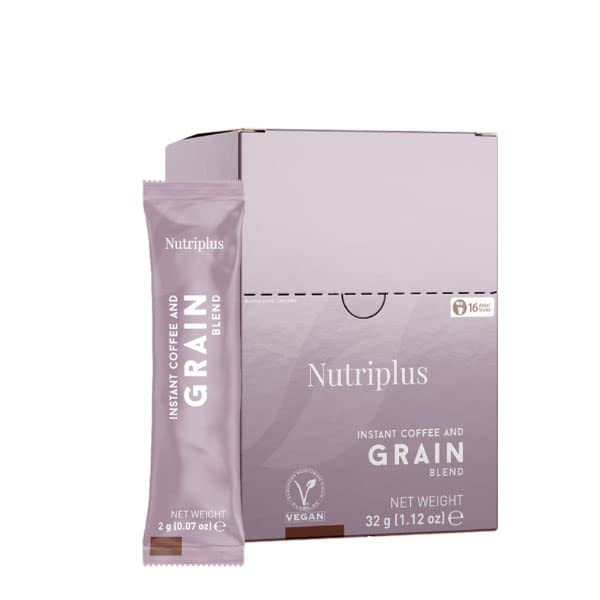 FARMASi Nutriplus Grain Blend Instant Coffee Sticks Barley and Rye Coffee Alternative Vegan Low Caffeine Single Serve Packets 16 Sticks