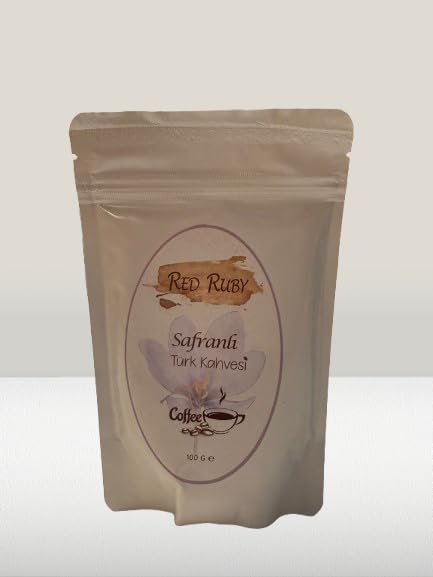 Red Ruby Saffron Turkish Coffee – 100g (Pack of 2) – Premium Ground Turkish Coffee Infused with Natural Saffron – Rich Aromatic Authentic Middle Eastern Blend