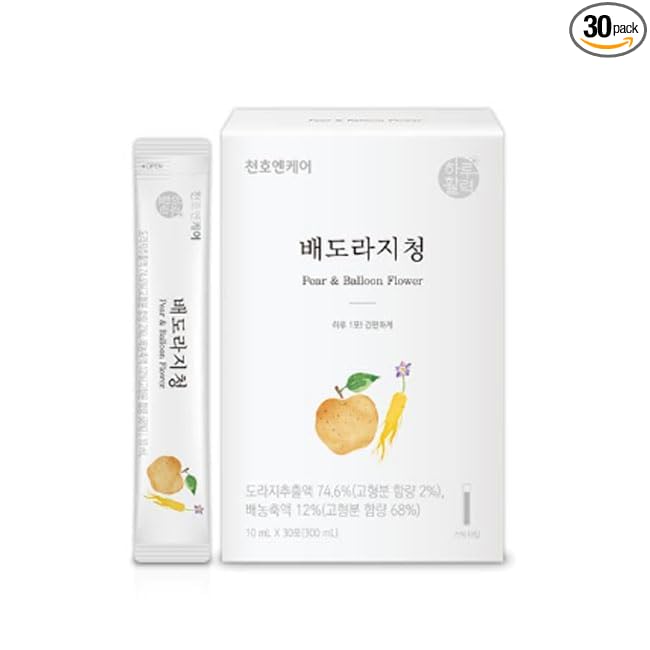 ChunhoNcare Korean Pear and Bellflower Root Juice (10ml × 30sticks) 100% Korean Balloonflower with Honey Quince &amp Jujube Traditional Korean Drink Easy-Cut Stick Pouch