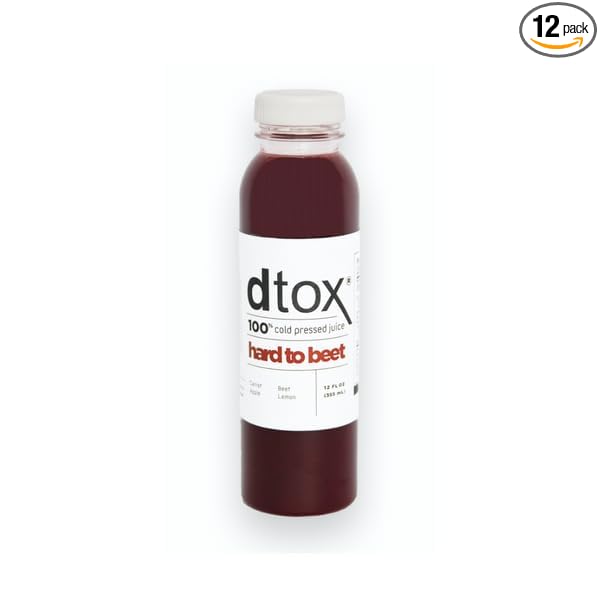 Dtox Juice – Hard to Beet Box | Cold-Pressed Beet Carrot &amp Apple Juice | Fresh Plant-Based Beverage (12-Pack 12oz Bottles)