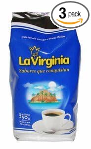 La Virginia Cafe Tostado con Azucar Blanco Molido 250grs 3 Pack by La Virginia