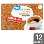 Great Value 100% Arabica Creamy Hazelnut Coffee Pods Medium Roast 12 Count- 0.34 oz each (Pack of 2)
