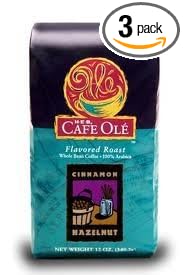 HEB Cafe Ole Whole Bean Coffee 12oz Bag (Pack of 3) (Cinnamon Hazelnut - Medium Dark Roast (Full City))