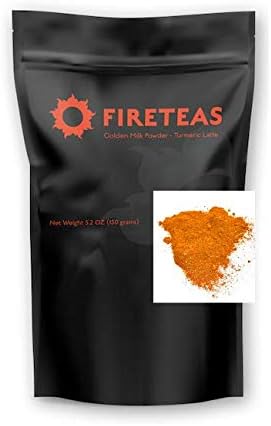 FIRE TEAS Organic Golden Milk Latte Powder - Organic Turmeric (Curcumin) Honey Cardamom Ginger Cinnamon Black Pepper - Relaxing Naturally Sweet Delicious Adaptogenic Coffee Alternative Helps