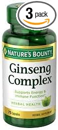 Nature's Bounty Ginseng Complex Herbal Health Capsules 75 ea (Pack of 3)