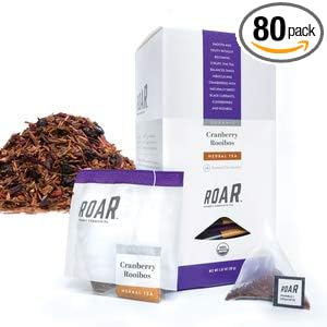 ROAR Organic Cranberry Rooibos Herbal Tea Pyramid Bags 80 count (4 Boxes of 20 Bags Each) Naturally Caffeine Free