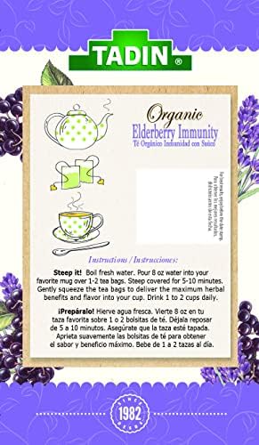 Tadin Organic Elderberry Tea Caffeine Free Herbal Tea for Immunity Support 20 Tea Bags Per Box Pack of 6