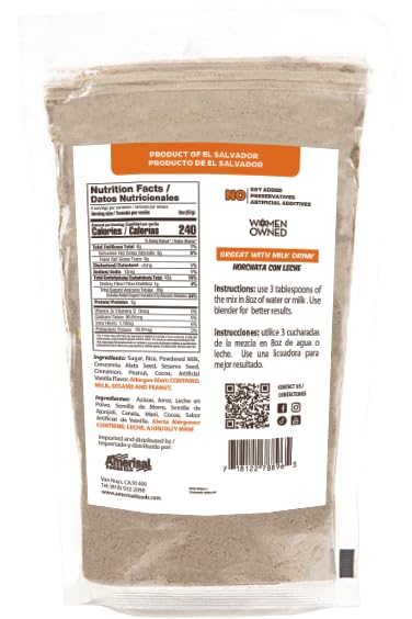 Perla Orgeat with Milk Drink Mix (Horchata con Leche) Authentic Salvadoran Drink Ready in Minutes - Made in El Salvador (Case of 20)