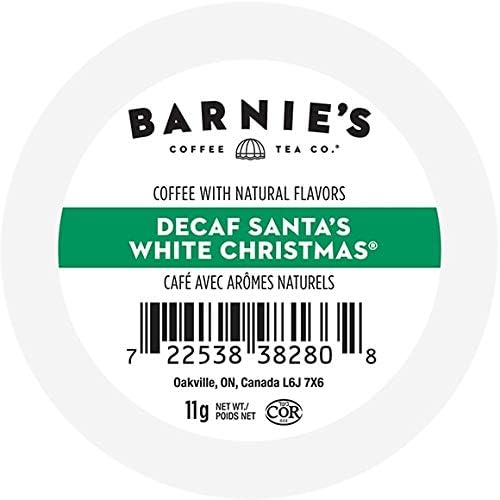 BARNIE'S COFFEE TEA CO. Single Serve K cups for Keurig Brewers Medium Roast Arabica Coffe Beans Decaf Santa's White Christmas 22 Count (Pack of 4)
