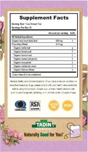 Tadin Organic Serene Dreams Tea Caffeine Free Herbal Tea to Support a Healthy Stress Response 20 Tea Bags Per Box Pack of 6