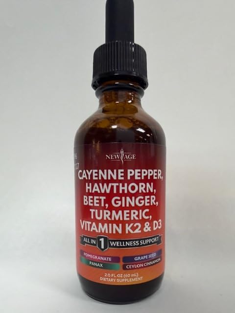 Cayenne Pepper Supplement Liquid Drops + Hawthorn Berry Vitamin D3 K2 Beet Root Powder Ceylon Cinnamon Turmeric Curcumin Organic Panax Ginseng - 6oz