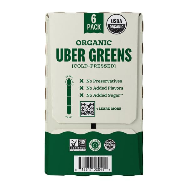 Organic Uber Greens Cold Pressed 1 Serving of Fruits and Vegetables per Bottle USDA Organic Non-GMO Project Verified Plant-Based &amp Vegan No Added Sugar High Pressure Certified 10.5 fl oz