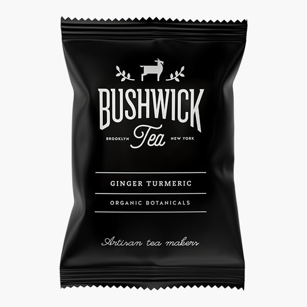 50 Bushwick Tea Ginger Turmeric Caffeine Free Tea Sachets | Organic Botanicals from Germany | Plastic Free Compostable Sachets
