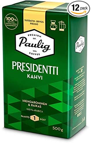 Paulig Presidentti (President) - Fine Grind - Premium Filter Blend Ground Coffee - Bag 500g (Finland) (12 Bags (Save 50%))
