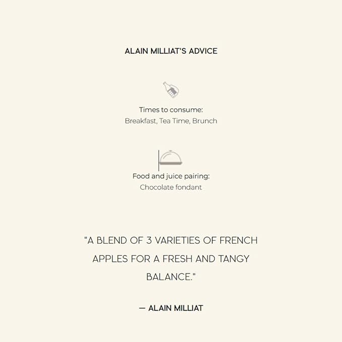 Alain Milliat - Apple Juice 33.8 Fl Oz (One 1L / 1000ml Glass Bottle) | GMO-Free Apples | Imported from France