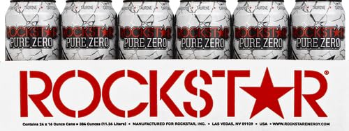 Rockstar Pure Zero Energy Drink 0 sugar 0 calories with Caffeine and Taurine 16oz (Packaging May Vary) Punched 384 Fl Oz (Pack of 24)