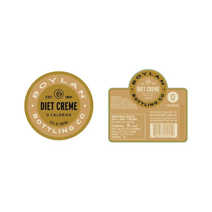 Boylan Bottling Craft Diet Creme Soda 12oz Glass Bottle (12 Pack Diet Crème Soda)
