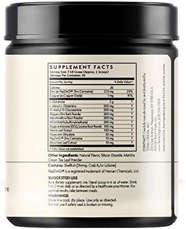 Healthy Gut Matcha Green Tea | 30-Servings with L-Glutamine Zinc Glucosamine Slippery Elm Bark and More!
