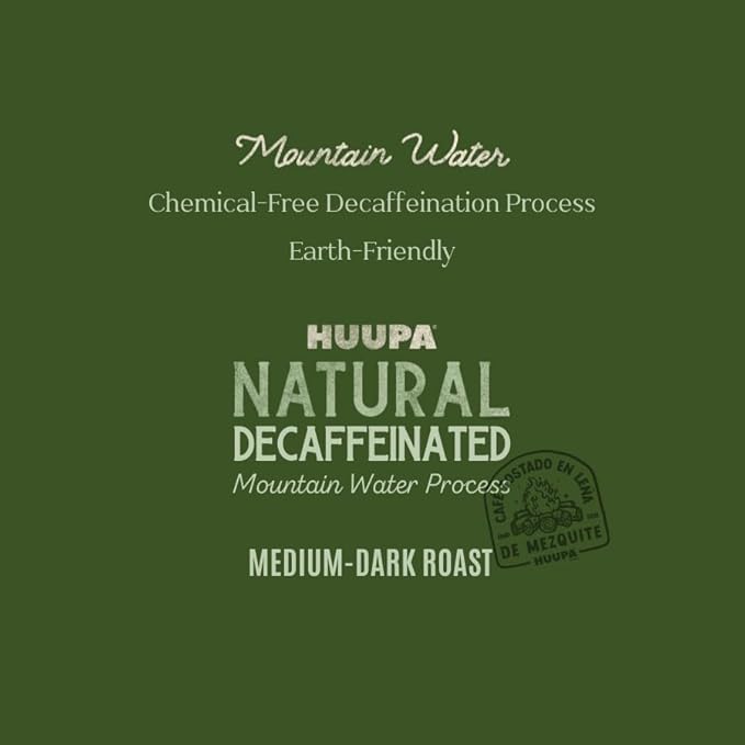 HUUPA Decaffeinated Coffee 100% Arabica Whole Bean Roasted with Mesquite Wood Smooth and Balanced Flavor Decaf 16 oz