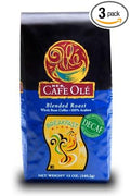 HEB Cafe Ole Whole Bean Coffee 12oz Bag (Pack of 3) (Decaf Breakfast Blend - Medium Dark Roast (Full City))