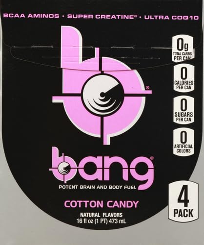 Bang Cotton Candy Energy Drink 0 Calories Sugar Free with Super Creatine 16oz 4 Count
