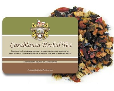 Casablanca Caffeine Free Herbal Tea -16oz | Loose Leaf Pouches | Fruity Flavor with Hibiscus Strawberry Currant Apple | Iced or Hot Tea Blend &amp No Caffeine | Vitamin C Infusion