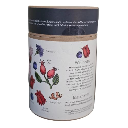 Herbal Tea Cellar Hibiscus Berry Delight – Premium Full-Leaf Organic Hibiscus &amp Blueberry Herbal Tea | Bright Fruity &amp Rich in Antioxidants | Caffeine-Free Refreshing Hydration Tea Hot or Ic