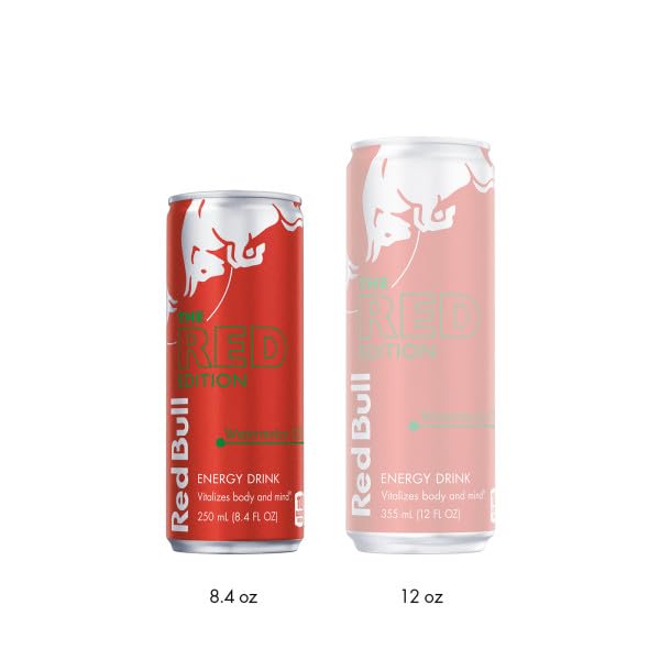 Red Bull Red Edition Energy Drink Watermelon with 80mg Caffeine plus Taurine &amp B Vitamins 8.4 Fl Oz 2 Packs of 12 Cans (Pack of 24)