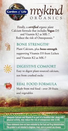 Garden of Life Calcium Supplement with Magnesium &amp Organic Vitamin D3 K2 Made from Whole Foods Gluten-Free 90 Count (Pack of 6)