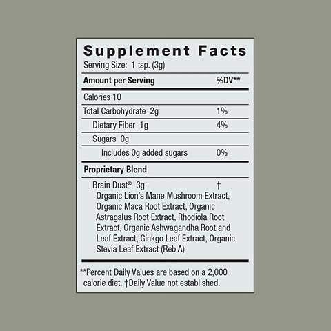 Moon Juice Brain Dust - Adaptogenic Mushroom Supplement for Memory &amp Focus - Lion’s Mane Ginkgo Biloba &amp Ashwagandha - Caffeine-Free Vegan Brain Supplement - 1.5 oz