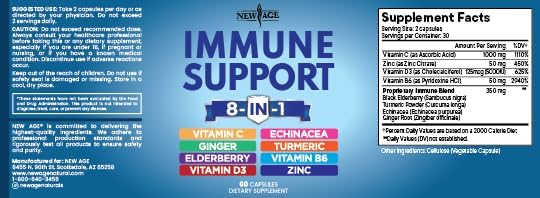 8 in 1 Immune Support Booster Supplement with Echinacea Vitamin C and Zinc 50mg Vitamin D 5000 IU Turmeric Curcumin &amp Ginger B6 Elderberry (8 in 1 Capsules (Pack of 5))