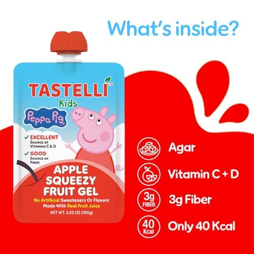 Tastelli Peppa Pig Kids Squeezy Fruit Gel – Apple Flavor – No Artificial Sweeteners or Flavors Made with Real Fruit Juice Fiber-Rich Prebiotic Gut Support Vitamins C &amp D Vegan Gluten-Free - 2