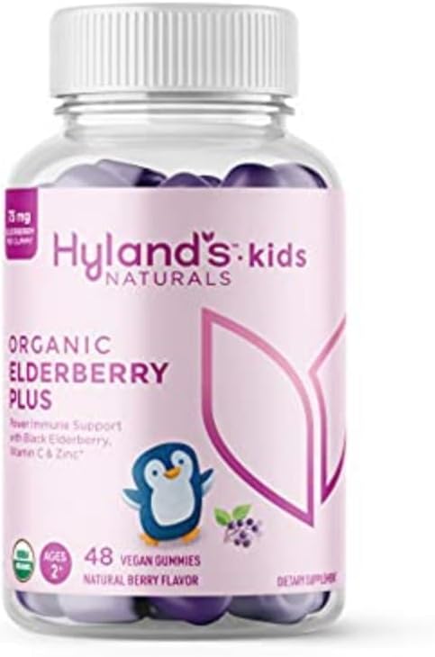 Hyland's Kids Organic Elderberry Plus Gummies Organic Black Elderberry with ZINC and Vitamin C Immune Support for Children 48 Vegan Gummies
