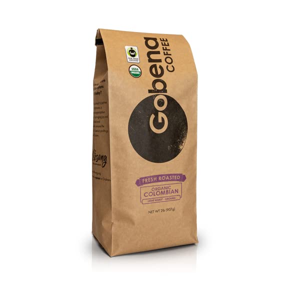 Gobena Coffee 2lb Fair Trade Organic Certified Colombian Ground Light Roast100% Arabica Specialty Coffee 32 ounces 2 pounds Bulk