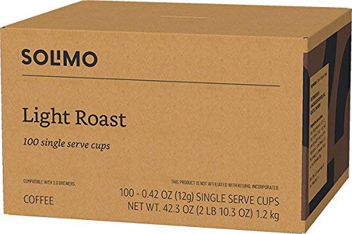 Amazon Brand - Solimo Light Roast Coffee Pods Morning Light Compatible with Keurig 2.0 K-Cup Brewers 100 Count