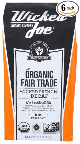 Wicked Joe Coffee Ground Decaf Dark Roast 12 oz (Pack of 6)