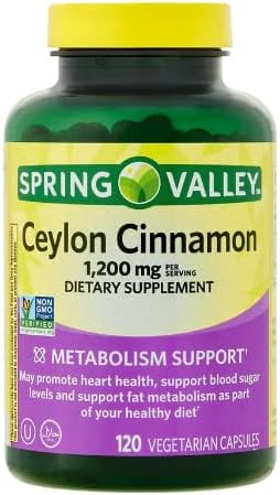 Spring Valley Ceylon Cinnamon Metabolism Support Dietary Supplement Vegetarian Capsules 1200 mg 120 Count + Sticker.