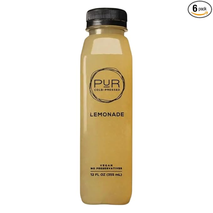 PUR Cold-Pressed Juices – Lemonade Daily Packs – 6 Bottles of Natural Lemonade with Turmeric and Agave – Hydrating &amp Refreshing Beverage Drink – Non-GMO Raw Juice – Fresh Pressed at Source