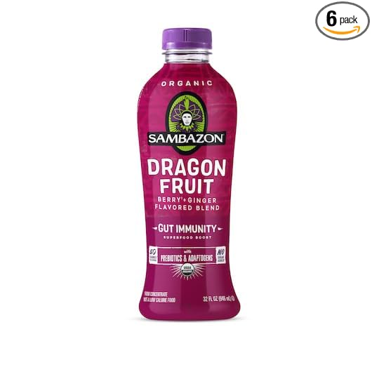 Sambazon Dragon Fruit Berry Ginger Blend Juice Organic Gut Immunity 6-Pack