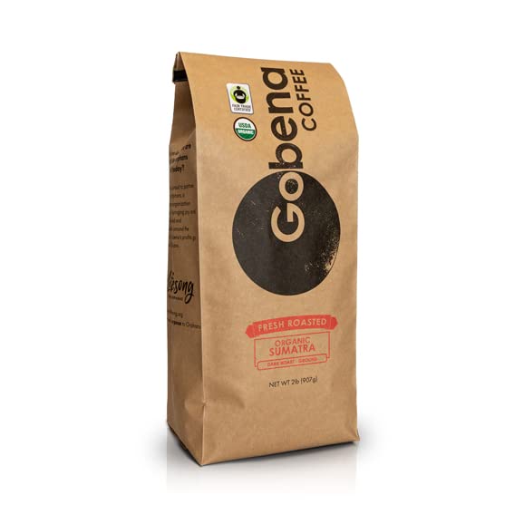 Gobena Coffee 2lb Fair Trade Organic Certified Sumatra Ground Dark Roast100% Arabica Specialty Coffee 32 ounces 2 pounds Bulk