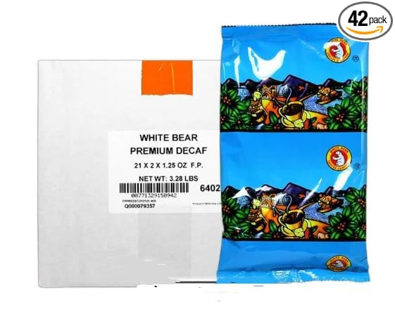 White Bear Medium Roast Decaf Filter Pack Coffee for Drip Coffee Brewers 1.25 ounce packet / 42 Count Case (1.25 Ounce Filter Decaffienated)